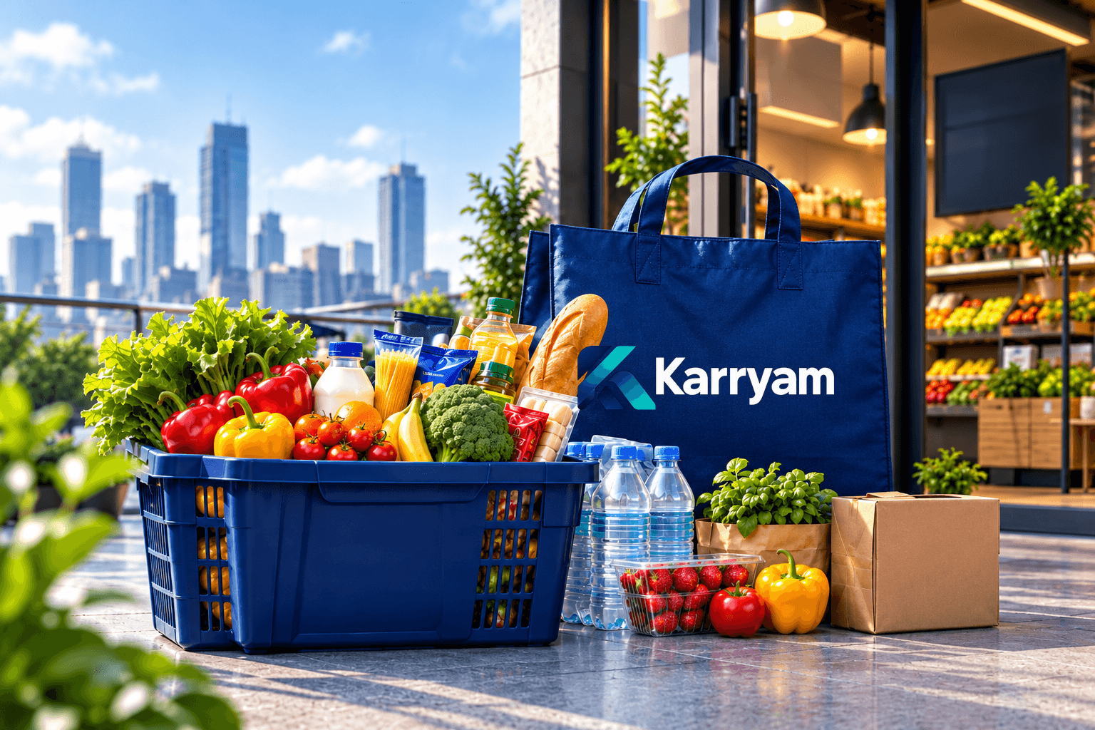 Shopping bags with fresh groceries